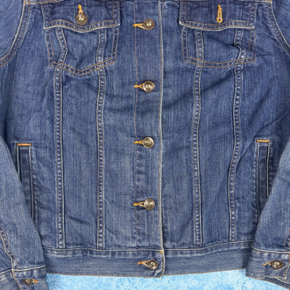 LL Bean Womens Flannel Lined Denim Trucker Jacket Blue Medium 500337 - Picture 4 of 16